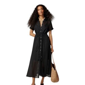 J Crew Black Cerise Shirt Dress in Cotton Ramie Womens Size 2P